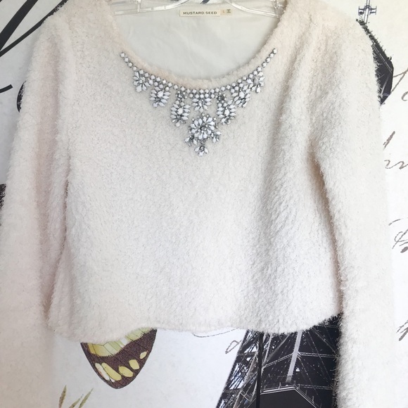 Mustard seed beautiful beaded cropped sweater - Picture 2 of 6